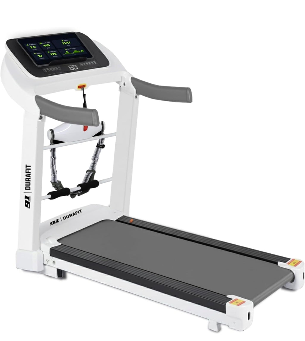 91 Durafit Sprint Pro MF Threadmill 5HP Peak | Massager| Hydraulic Foldable| 25-Level Auto-Incline | Max user-140kg | Max Speed-16kmph | White