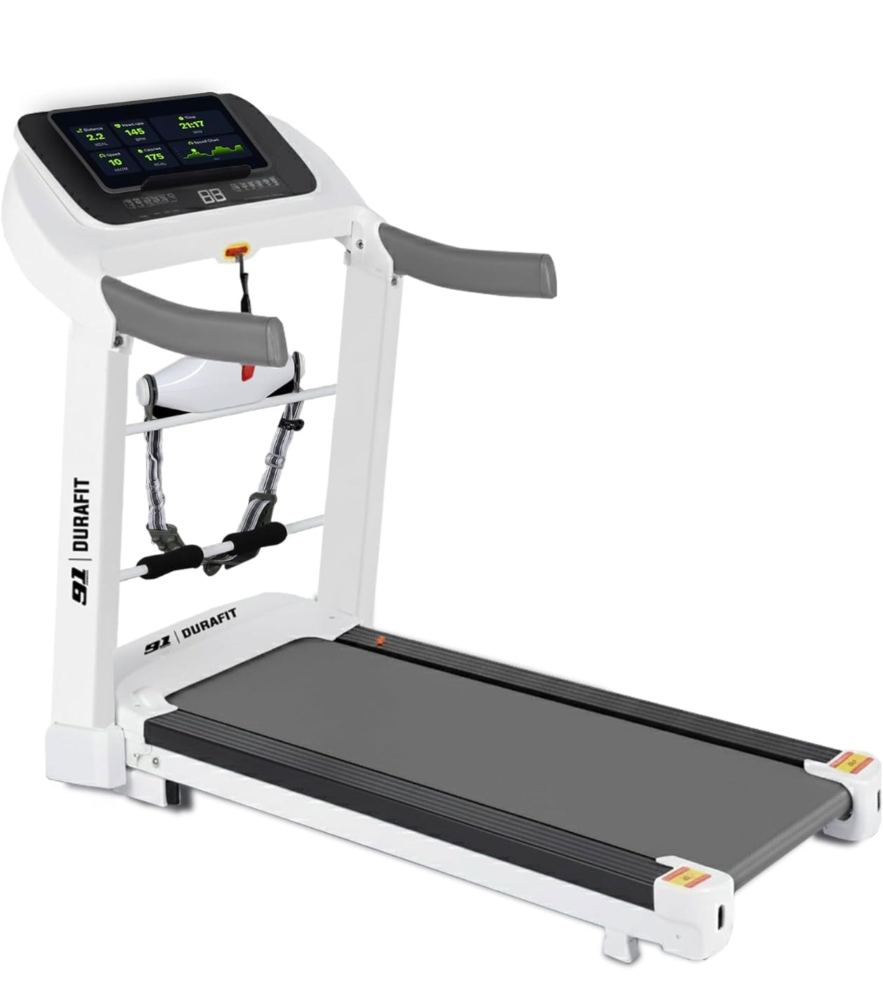 91 Durafit Sprint Pro MF Threadmill 5HP Peak | Massager| Hydraulic Foldable| 25-Level Auto-Incline | Max user-140kg | Max Speed-16kmph | White