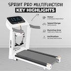 91 Durafit Sprint Pro MF Threadmill 5HP Peak | Massager| Hydraulic Foldable| 25-Level Auto-Incline | Max user-140kg | Max Speed-16kmph | White