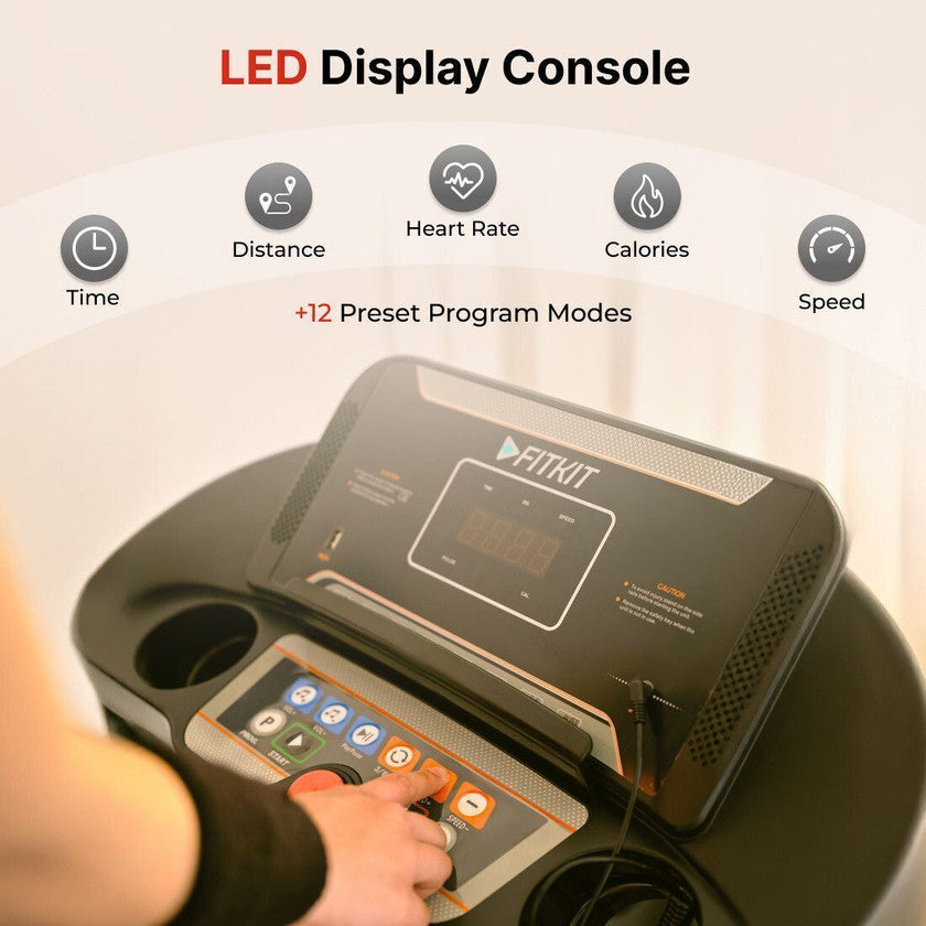 FIT KIT FT97 Steel Treadmill 2HP | 3-level Manual-Incline | Max Weight-100kg | Max Speed-12.8kmph