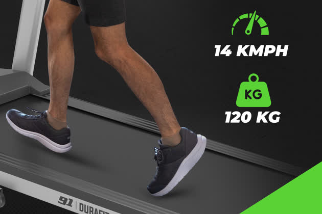 91 Durafit Strong SF Threadmill 4.5HP Peak | 3-Level Manual-Incline | Max Weight-120Kg | Max Speed-14kmph