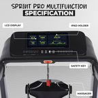91 Durafit Sprint Pro MF Threadmill 5HP Peak | Massager| Hydraulic Foldable| 25-Level Auto-Incline | Max user-140kg | Max Speed-16kmph | Black