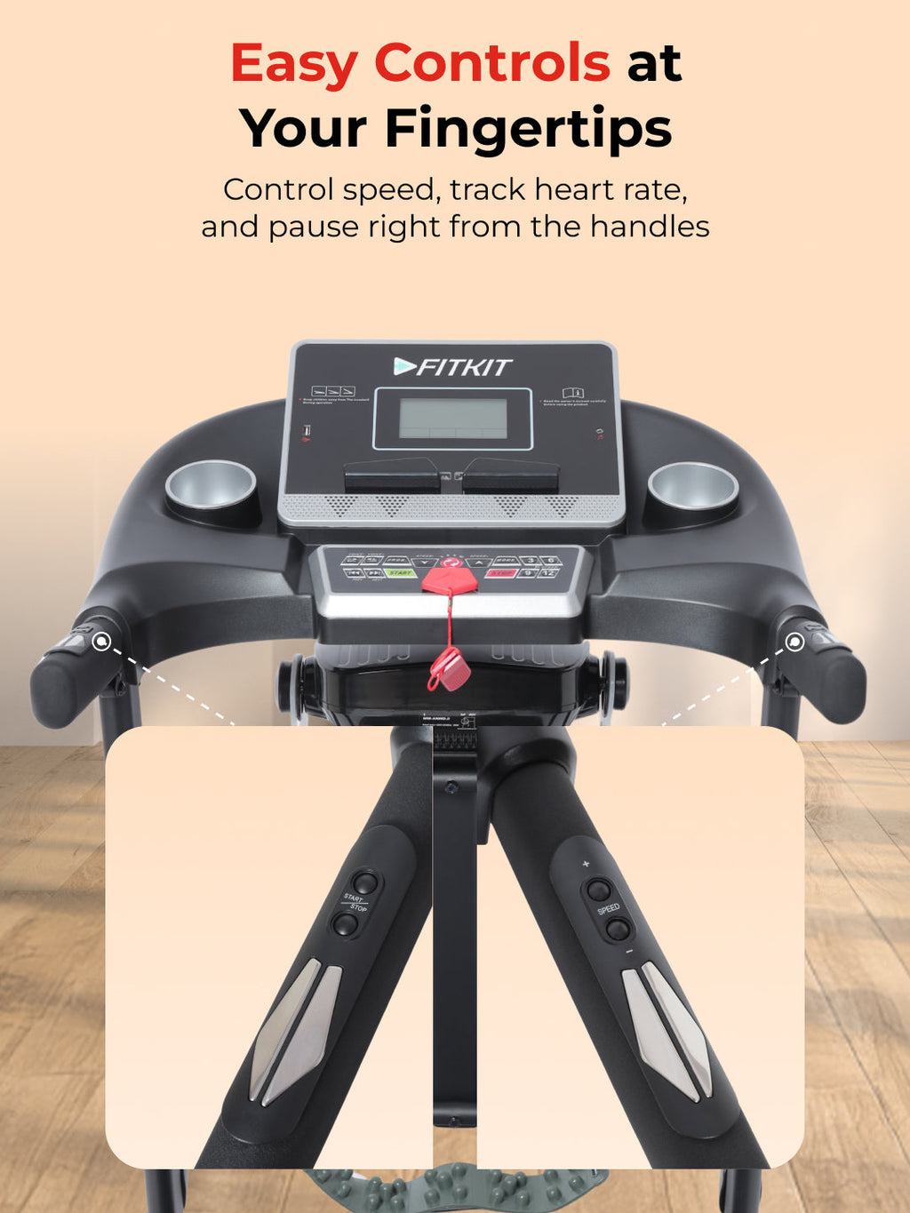 FIT KIT FT100M Treadmill 3.25HP Peak | Massager | 3-level Manual-Incline | Max Weight-110kg | Max Speed-14.8kmph