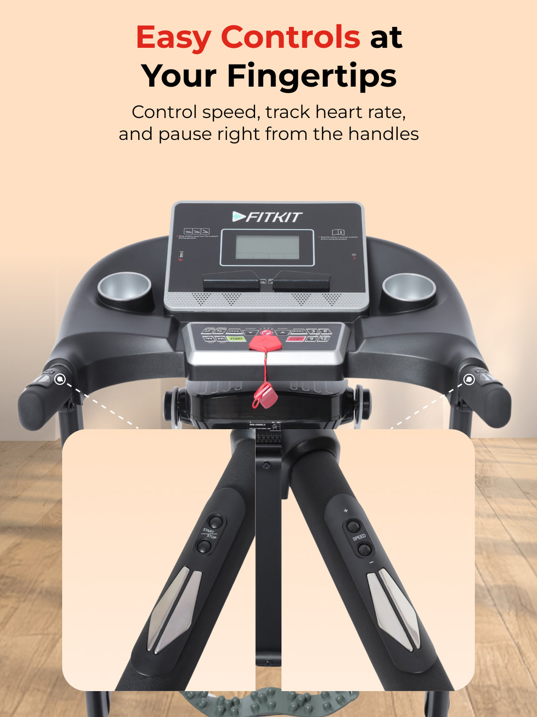 FIT KIT FT100M Treadmill 3.25HP Peak | Massager | 3-level Manual-Incline | Max Weight-110kg | Max Speed-14.8kmph