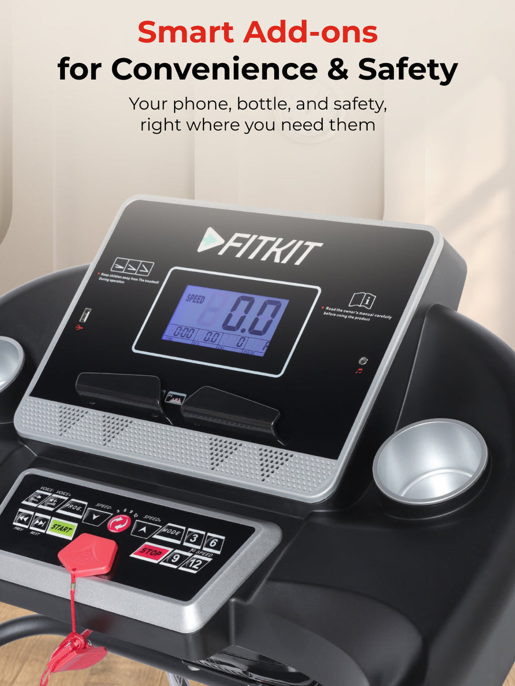 FIT KIT FT100M Treadmill 3.25HP Peak | Massager | 3-level Manual-Incline | Max Weight-110kg | Max Speed-14.8kmph