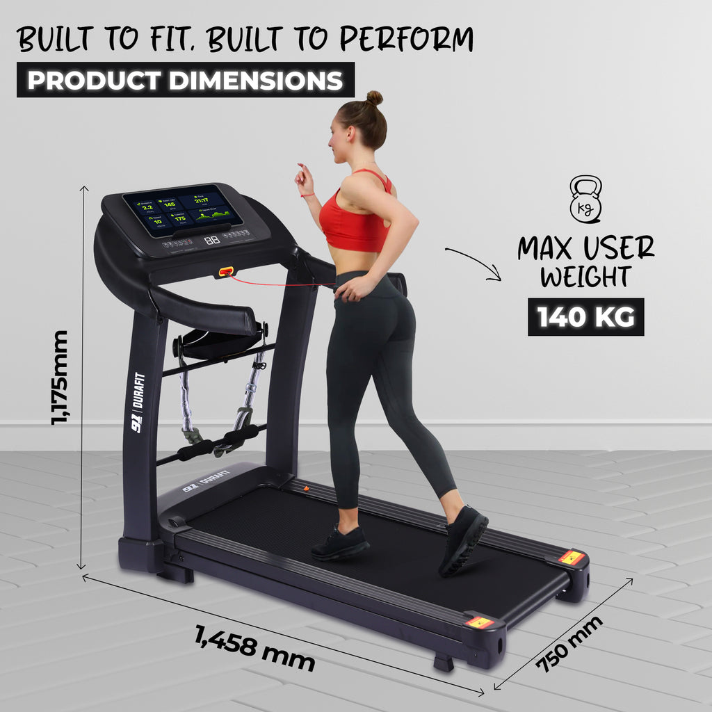 91 Durafit Sprint Pro MF Threadmill 5HP Peak | Massager| Hydraulic Foldable| 25-Level Auto-Incline | Max user-140kg | Max Speed-16kmph | Black