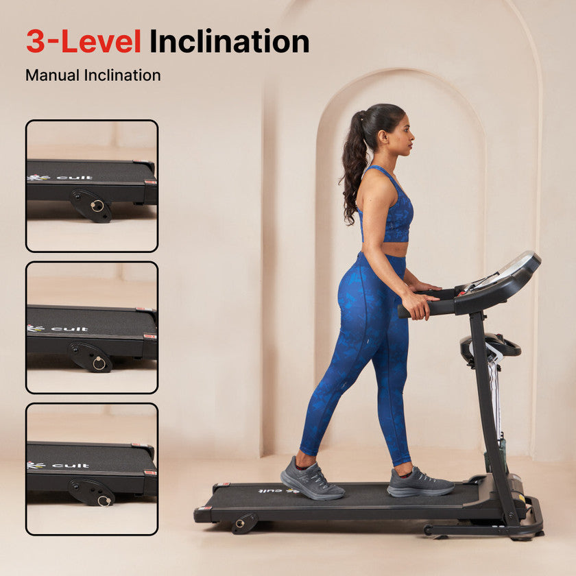 CULT RUN M3.0 Treadmill 3HP Peak | Massager | 3-level Manual-Incline | Max Weight-100kg | Max Speed-10kmph