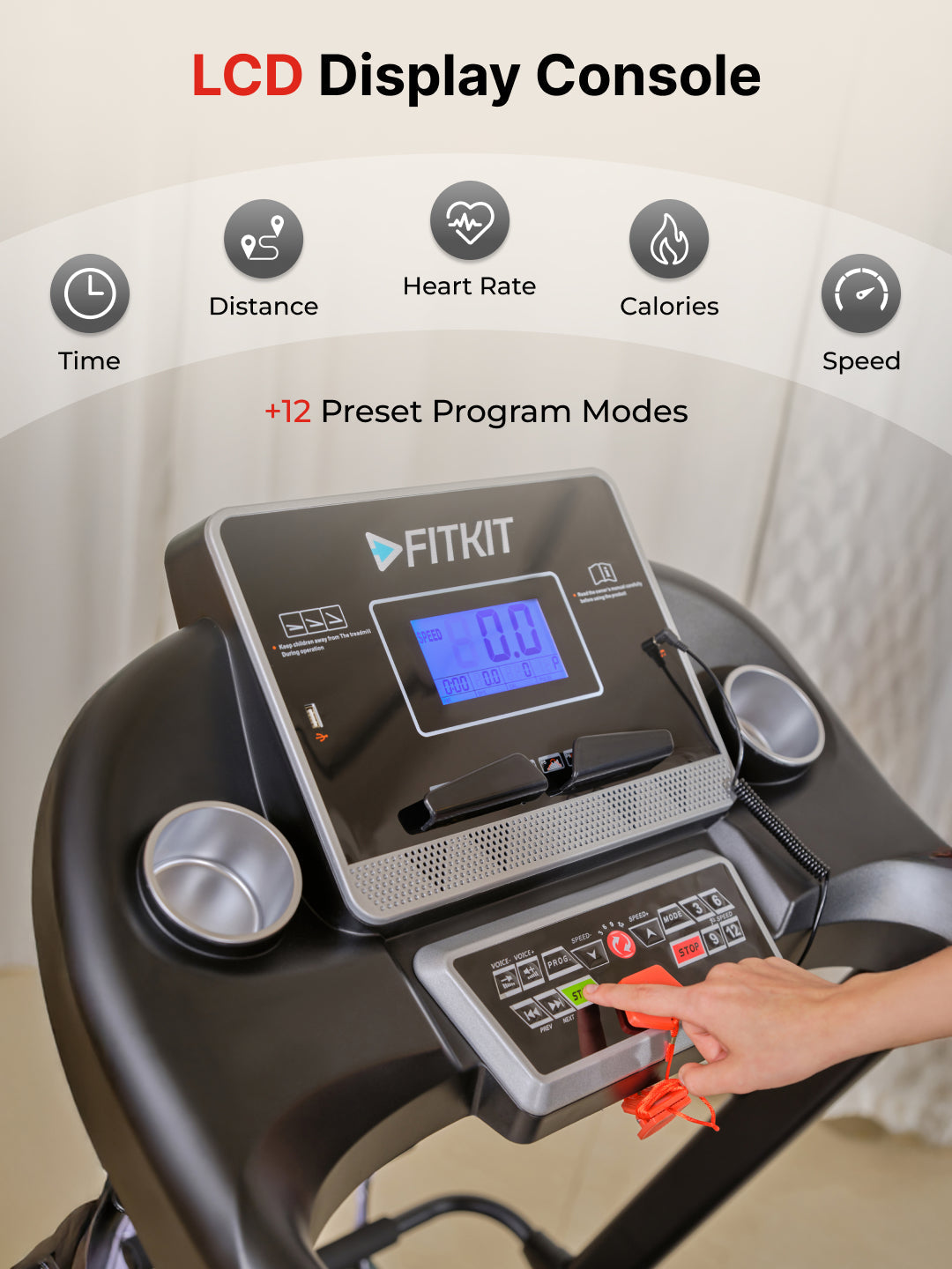FIT KIT FT100M Treadmill 3.25HP Peak | Massager | 3-level Manual-Incline | Max Weight-110kg | Max Speed-14.8kmph
