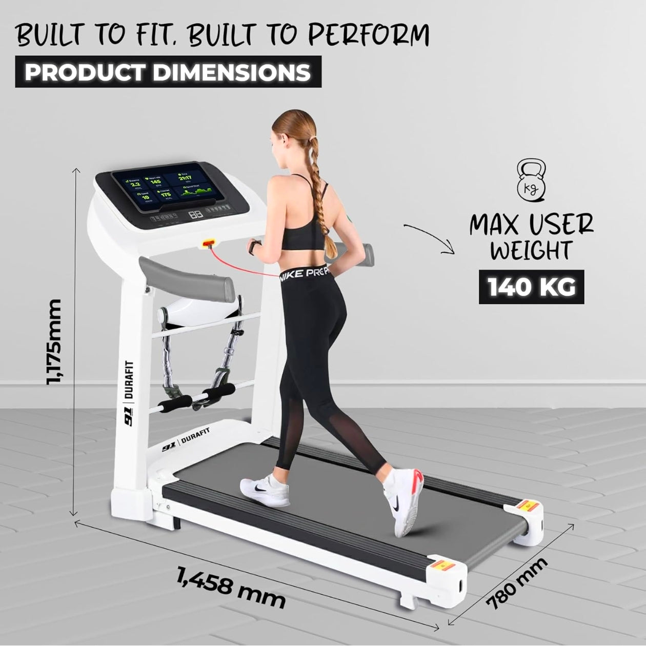 91 Durafit Sprint Pro MF Threadmill 5HP Peak | Massager| Hydraulic Foldable| 25-Level Auto-Incline | Max user-140kg | Max Speed-16kmph | White