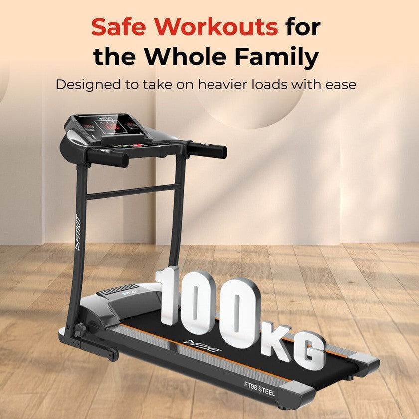 FIT KIT FT97 Steel Treadmill 2HP | 3-level Manual-Incline | Max Weight-100kg | Max Speed-12.8kmph