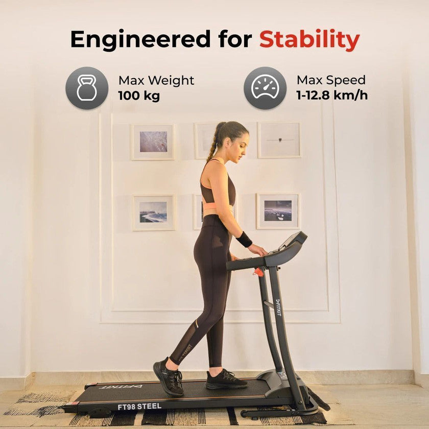 FIT KIT FT97 Steel Treadmill 2HP | 3-level Manual-Incline | Max Weight-100kg | Max Speed-12.8kmph
